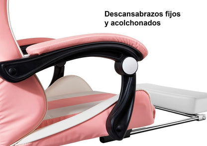 Silla Gamer Con Reposapiés Reclinable Cómoda Ouo Color Rosa (3)