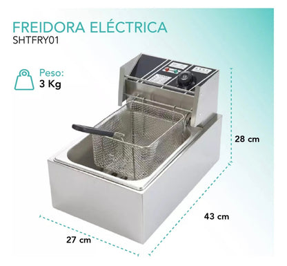 Freidora Aceite Eléctrica Industrial 6 Lt Acero Inoxidable 110v (3 disponible)