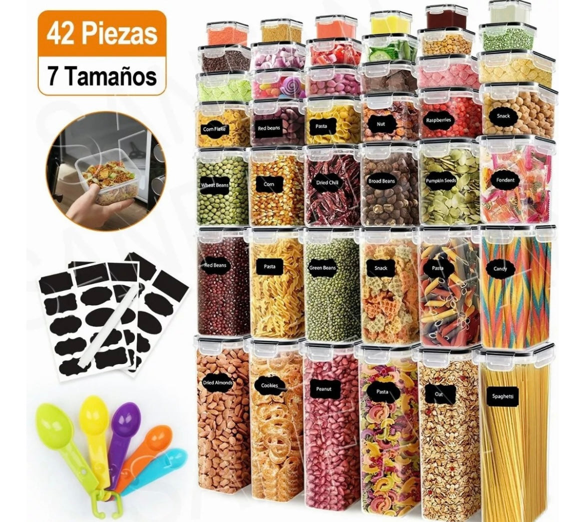 Set 42 Recipiente Hermetico Contenedor Alimentos Almacenar Color Transparente (4 disponibles)